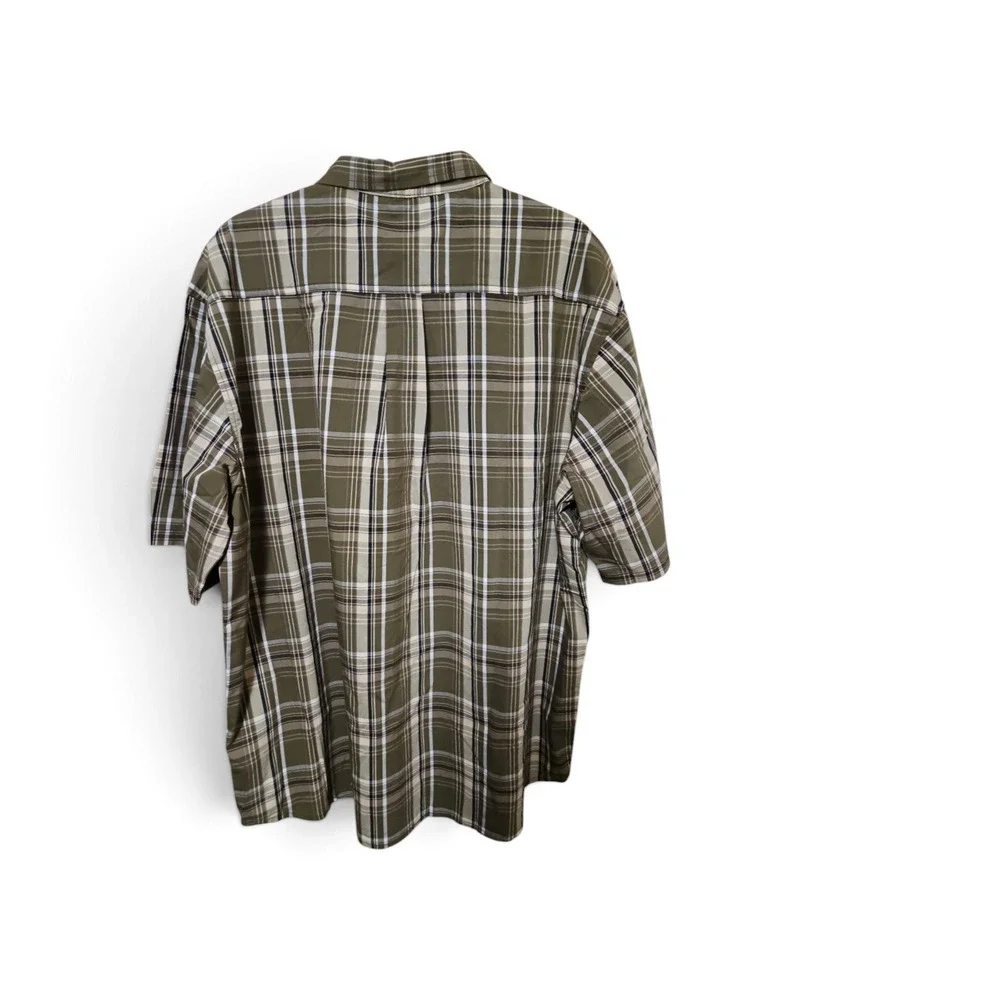 Dickies Mens Plaid Short Sleeve Button Down Shirt Olive Green Repreve XL  0367
